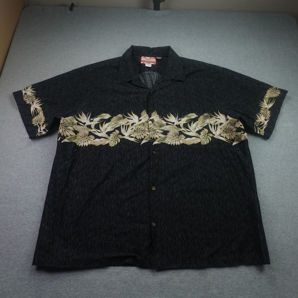 RJC Hawaiian Shirt Mens 3XL Black Tropical Aloha Button Front Made in USA
